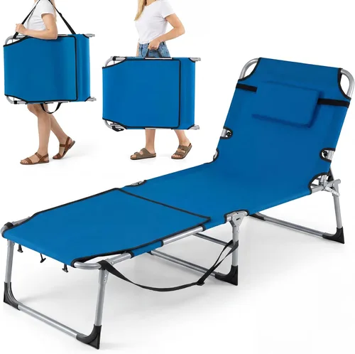 Miniatura 10 de Giantex Silla bronceadora, silla de playa de 330 libras con 5 posiciones ajustables, agujero para cara y brazo, correa para manos/hombros, almohada