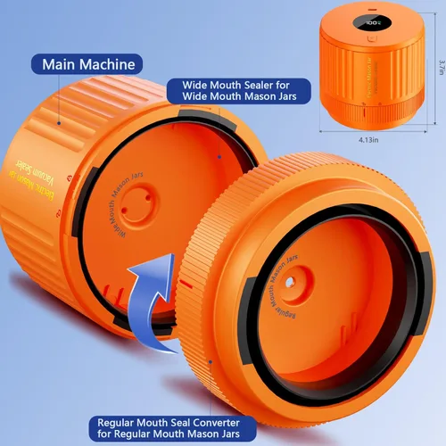 Miniatura 5 de LOVE MOMENT Kit de sellado al vacío de tarro de masón eléctrico para boca ancha y tarro de masón de boca regular, color naranja