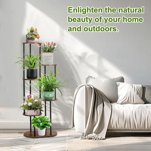 Miniatura 5 de Soporte para plantas de interior – Soporte para plantas de 6 niveles para 7 macetas, estante para plantas de flores, estante grande de madera