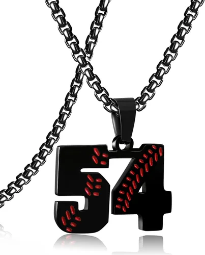 Miniatura 110 de SKQIR Colgante de número de jersey de béisbol para hombres y niños - Cadena de acero inoxidable para atletas - Negro