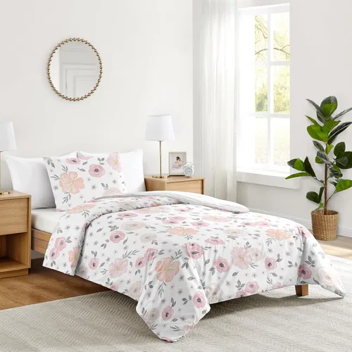 Miniatura 2 de Sweet Jojo Designs Juego de edredón individual de 2 piezas (rosa y gris bohemio floral) para niñas, niños, adolescentes, dormitorio universitario