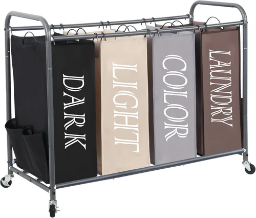 STORAGE MANIAC Clasificador de ropa sucia de 4 secciones, cesto para ropa sucia de 47.8 galones (181 L) con ruedas, clasificador de cestas divisoras
