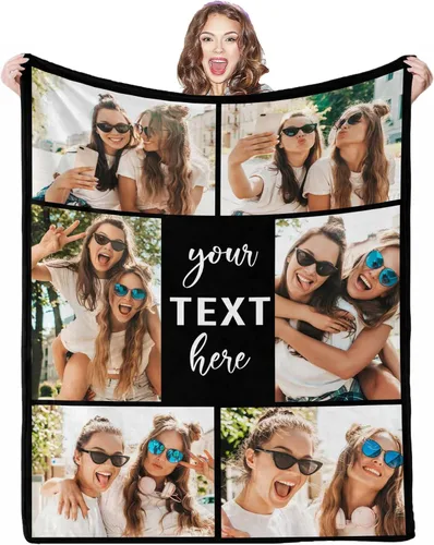 Miniatura 40 de Manta de fotos personalizada, 4 fotos, mantas personalizadas para mamá, abuela, esposa, mujeres de hija, hijo, marido, 8 tamaños 4 Fotos-1