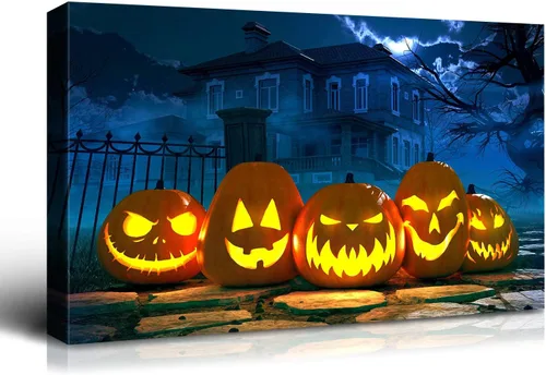 Miniatura 12 de Denozer - Pintura artística de pared de Halloween, impresión artística sobre lienzo para dormitorio, sala de estar, decoración de pared del hogar