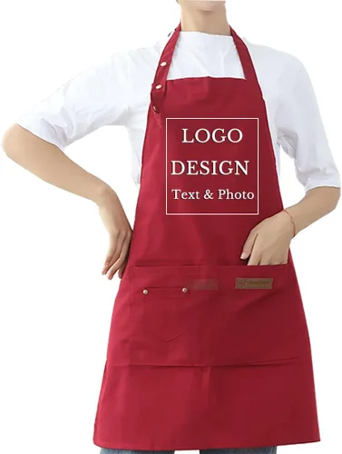 Miniatura 11 de Delantal personalizado para hombres y mujeres, delantales de lona de cocina personalizados con bolsillos, nombre, texto, logotipo, imagen Negro-1