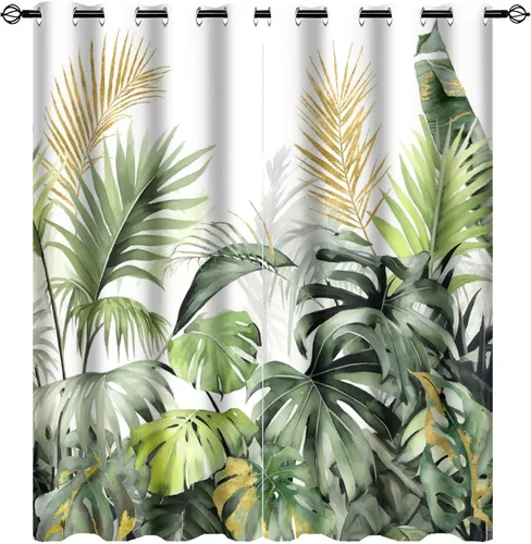 Miniatura 22 de Cortinas abstractas de hojas tropicales, acuarela tropical, hojas de palma, verano hawaiano, plátano, aislamiento térmico, cortinas completas