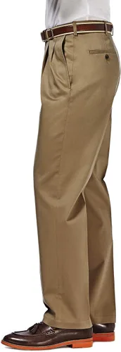 Miniatura 2 de Haggar - Pantalón con parte delantera plana de cintura ampliable de ajuste clásico caqui sin plancha de alta calidad para hombre, tallas regular