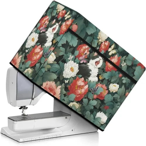 Miniatura 48 de Funda para máquina de coser de mariposas y flores con prácticos bolsillos, funda protectora con asa, para la mayoría de máquinas de coser estándar