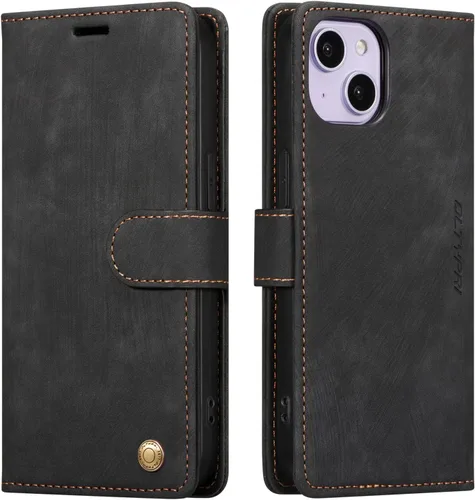 Miniatura 12 de QLTYPRI Funda para iPhone 13, funda de piel sintética con cierre magnético, soporte para tarjetas, función atril, a prueba de golpes, funda Azul