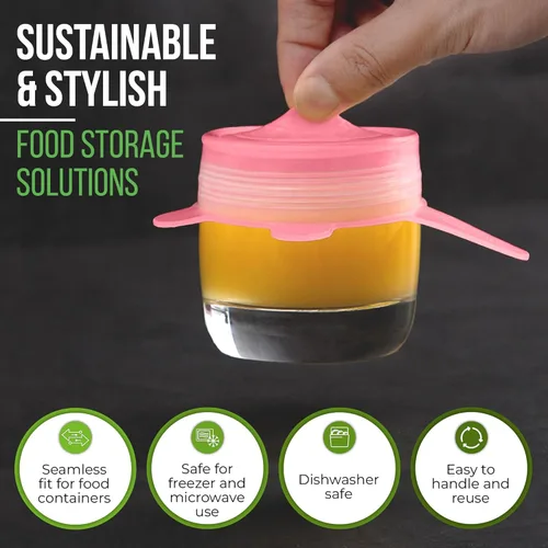 Miniatura 5 de Tapas elásticas de silicona reutilizables para almacenamiento de alimentos en refrigerador - cubiertas elásticas resistentes al calor para cuencos