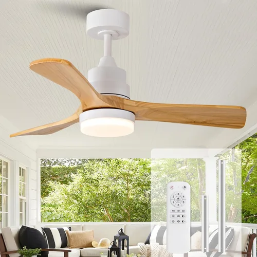 Miniatura 10 de Ventilador de techo de 42 pulgadas de madera sin luz, ventiladores modernos de 3 aspas con control remoto, motor DC reversible silencioso, Madera