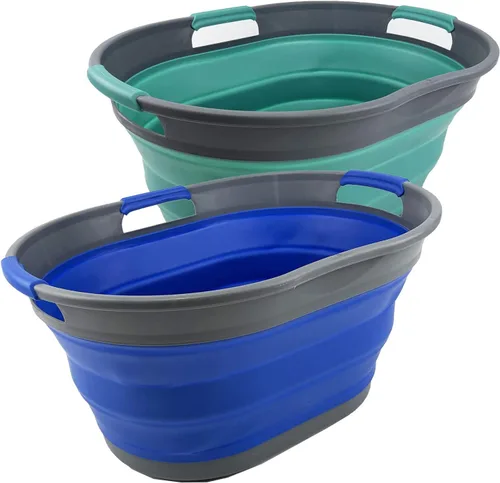 SAMMART Cesta plegable de plástico para la ropa sucia de 25 L (6.6 galones) - Contenedor/organizador plegable - Tina de lavado portátil - Cesto que