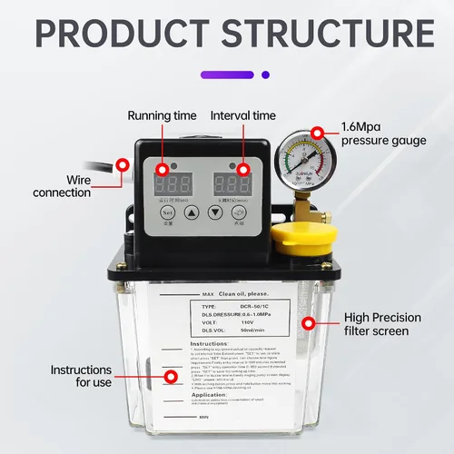 Miniatura 2 de RATTMMOTOR Bomba de aceite lubricante automática 110V 1L, bomba de lubricación electromagnética, control numérico digital, pantalla digital dual
