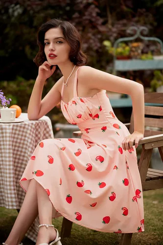 Miniatura 5 de Belle Poque - Vestido vintage sin mangas, para mujer, diseño floral, fruncido, lindo, acampanado, con vuelo, largo por debajo de la rodilla