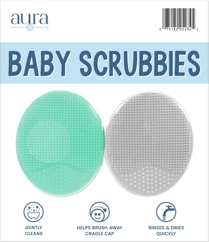 S&T INC. Cepillos de baño exfoliantes y de masaje para la costra láctea del bebé, de silicona - 2 pulgadas x 2.5 pulgadas, gris y turquesa, paquete