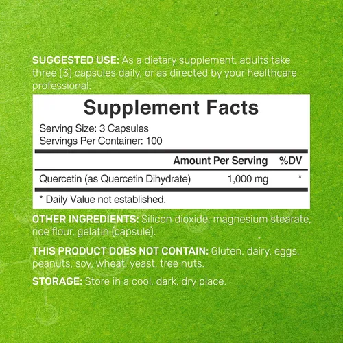 Miniatura 2 de Quercetina 1,000 mg por porción, 300 cápsulas – Suplementos saludables de apoyo inmunológico, alto contenido de flavonoides biodisponibles