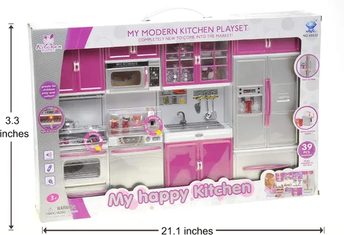 Miniatura 8 de PowerTRC Juego de juguetes de cocina para muñecas, mini juguete moderno de cocina, juego de accesorios con luz y sonido realistas para niños