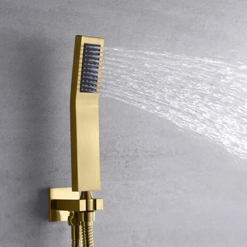 Miniatura 4 de sumerain Grifo de ducha de equilibrio de presión con sistema de ducha de oro cepillado, cabezal de ducha de lluvia cuadrado de 8 pulgadas y ducha