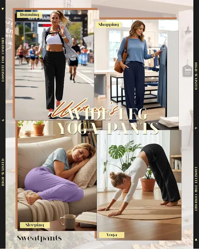 Miniatura 126 de Neer - Conjunto de 3 pantalones de yoga de pierna ancha para mujer - Pantalones deportivos cómodos, holgados, de cintura alta y casuales