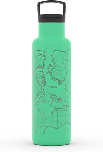 Miniatura 81 de Well Told Botella de agua aislada con mapa de Washington DC grabado, botella de acero inoxidable grabada (21 onzas, blanco) botella aislada de mapa