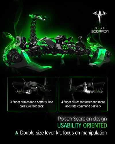Miniatura 3 de POISON SCORPION Palancas de freno y embrague negras pivotantes para bicicleta de cross compatibles con KX65 00-25 / KX85 01-25 / KX100 01-21 / KX125