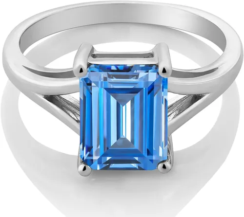Miniatura 56 de Gem Stone King Anillo de compromiso solitario con diseño clásico de vástago dividido para mujer, plata de ley 925, piedra natal de piedra preciosa