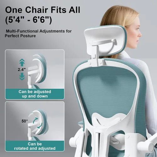 Miniatura 4 de Silla de oficina ergonómica, soporte lumbar ajustable y reposacabezas, silla de escritorio con respaldo alto con brazos abatibles para oficina