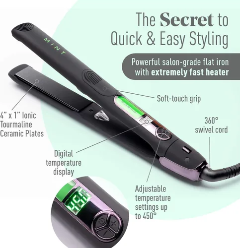 Miniatura 3 de MINT - Plancha plana Cosmo ultra suave serie profesional para cabello grueso Potente alisador de pelo iónico de turmalina de cerámica de una sola