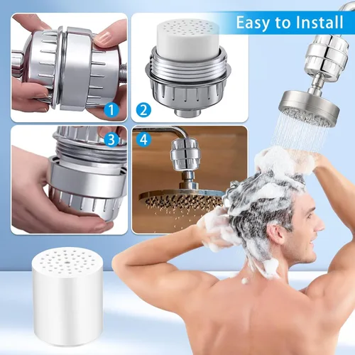 Miniatura 5 de Paquete de 4 filtros de ducha de 22 etapas, filtro de ducha universal que elimina metales pesados, compatible con diseños similares