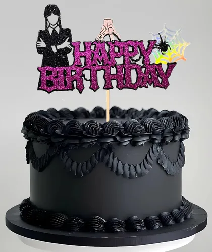 Miniatura 6 de 1 Pieza Decoración de Pastel de Cumpleaños Feliz Wednesday Addams - Telaraña Thing Mano Wednesday Niña Decoración de Pastel - Suministros de Fiesta