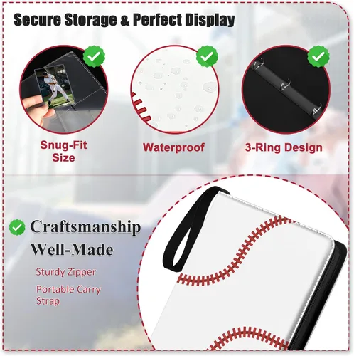 Miniatura 3 de Carpeta de 900 bolsillos para tarjetas de béisbol para tarjetas de intercambio, fundas para tarjetas de béisbol, juego de protectores para tarjetas