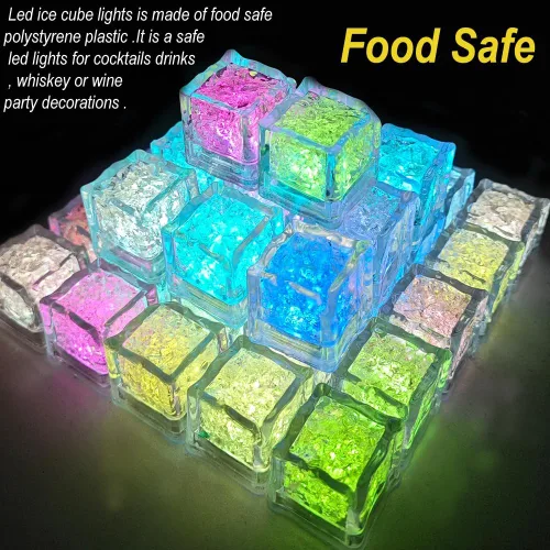 Miniatura 5 de Paquete de 120 cubitos de hielo iluminados, cubitos de hielo LED que brillan para bebidas con sensor de líquido, luces LED impermeables multicolor