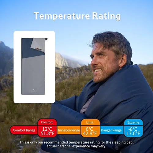 Miniatura 4 de Naturehike Saco de dormir ligero y compacto, sobre de 59 ℉/32 ℉, ultraligero para mochilero, portátil, impermeable, con saco de compresión para frío