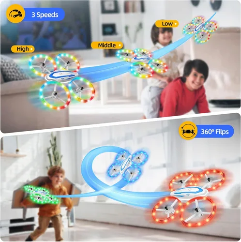 Miniatura 7 de Mini dron para niños y principiantes, dron cuadricóptero RC con luz colorida, inicio con un botón, retención de altitud, modo sin cabeza, volteos