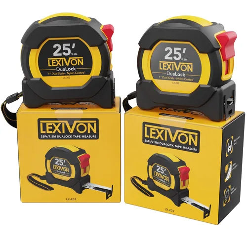 Miniatura 8 de LEXIVON [2-Pack] Cinta métrica DuaLock de 25 pies/7,5 m Cuchilla de 1 pulgada de ancho con revestimiento de nailon, acabado mate blanco y amarillo