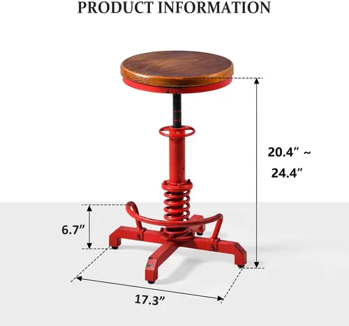 Miniatura 3 de Topower Industrial Retro Vintage Farm Asiento de madera Tractor Taburete Cocina Giratorio Altura Ajustable Taburete de bar Rojo Antiguo