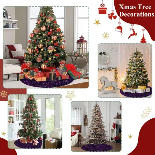 Miniatura 6 de Faldas de árbol moradas de Navidad de 21 pulgadas, faldas de árbol de lentejuelas con purpurina, decoración de tela de terciopelo, falda de árbol