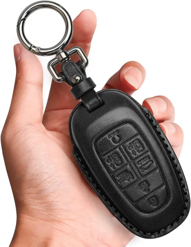 Miniatura 9 de Tukellen Funda para llavero de cuero con llavero compatible con Hyundai Sonata 2020 2021, llave remota Tucson 2022, color negro