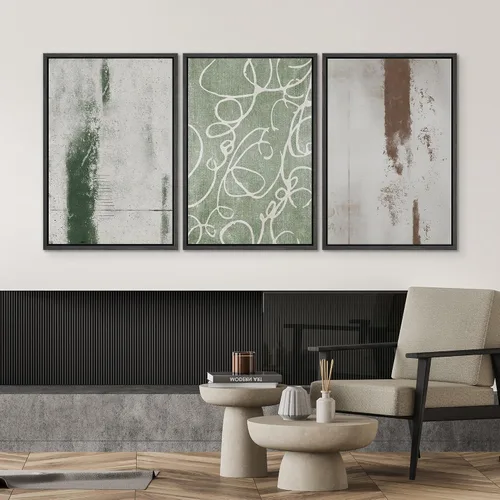 Miniatura 337 de SIGNWIN Lienzo enmarcado para pared, arte con pinceladas de flujo neutro en tonos beige abstractos, ilustraciones, arte moderno, decorativo