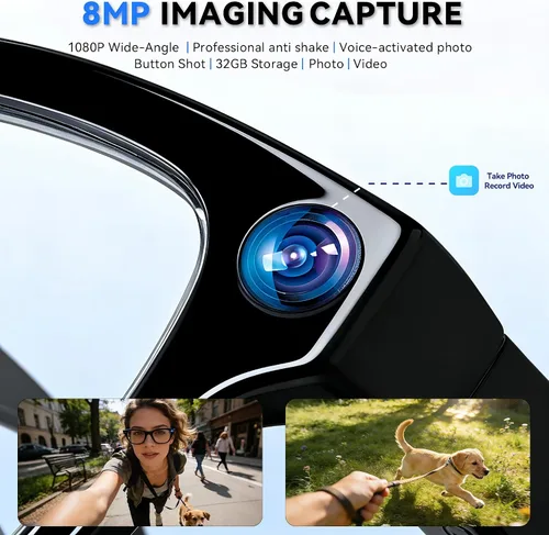 Miniatura 2 de Lentes inteligentes AI con cámara, gafas de cámara HD de 8 MP para hombres, gafas de grabación AI con asistente de voz, audio de oído abierto