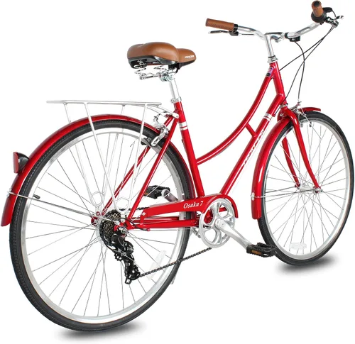Miniatura 3 de Tracer Osaka - Bicicletas híbridas, marco de acero, Shimano Nexus Inter 3/7 velocidades, agarre marrón asiento marrón, bicicleta de carretera, Rojo