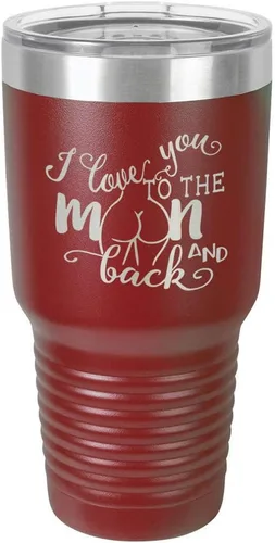 Miniatura 12 de Vaso negro de 30 onzas con popote y tapa superior deslizante con texto en inglés "I love you to the moon and back", color negro