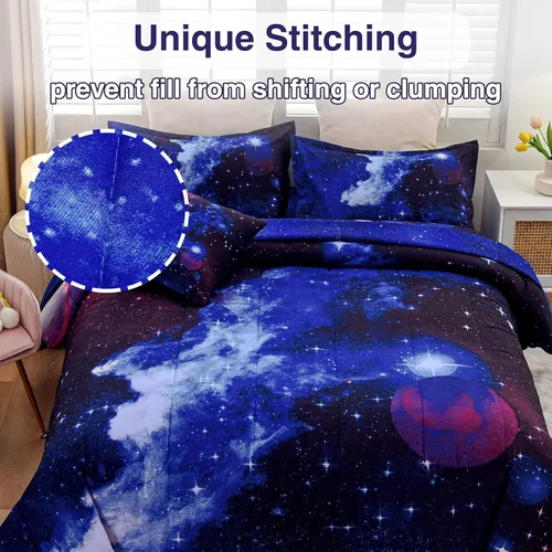Miniatura 5 de A Nice Night - Juego de ropa de cama de 6 piezas con temática de galaxia, funda de edredón de espacio exterior impresa en 3D, para niños, niños