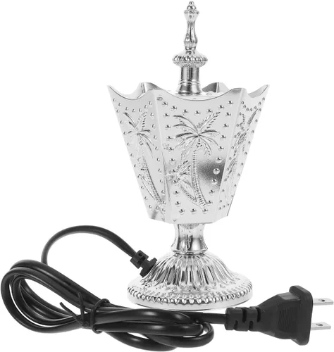 Miniatura 10 de ABOOFAN Quemador eléctrico de incienso de metal, 6.6 pulgadas, estilo de Oriente Medio, estufa de incienso portátil con aroma para yoga, spa