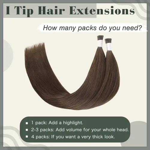 Miniatura 6 de Sixstarhair Extensiones de cabello humano de queratina con punta en I de 14 pulgadas, color marrón chocolate, extensiones de cabello lacio y sedoso