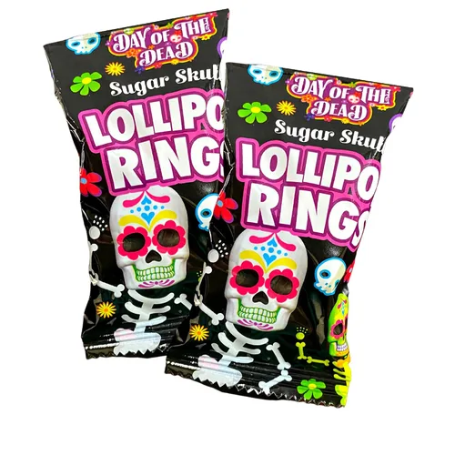 Miniatura 4 de Halloween Día de los Muertos Azúcar Cráneo Lollipop Anillos, Caja de 18