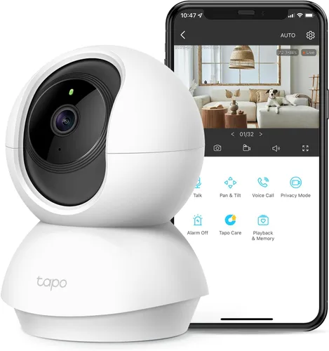Tapo TP-Link - Cámara de seguridad 2K con giro e inclinación para monitor de bebé, cámara de perro con detección de movimiento, audio bidireccional