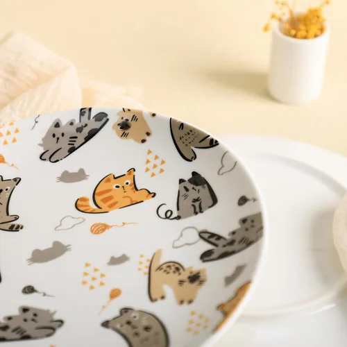 Miniatura 7 de Lindos platos de cerámica con diseño de animales pequeños, juego de 4 gatos pequeños, 8 pulgadas