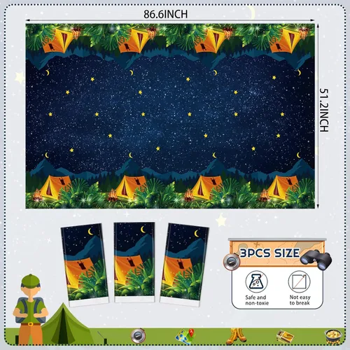 Miniatura 2 de Chinco Mantel de camping de 3 piezas, decoración de fiesta de campamento de fogata, impermeable, de plástico, rectangular, para picnic, senderismo