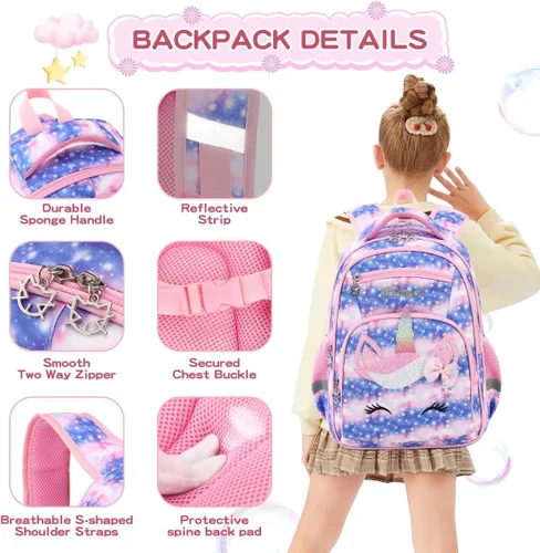 Miniatura 2 de Cusangel Mochila para niños Par (dinosaurio mecánico), 1 Unicornio Cielo, dibujos animados